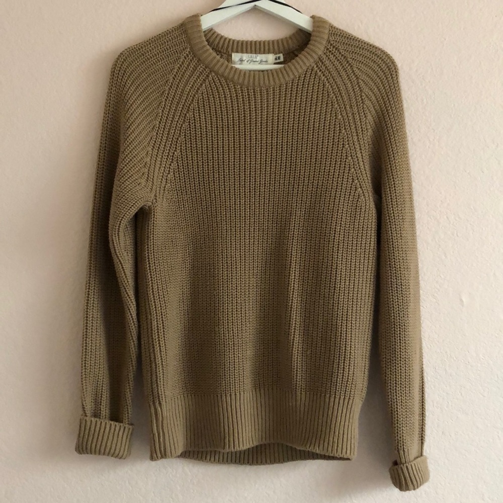 H&M Chunky Knit Beige Crew Neck Sweater in a Small